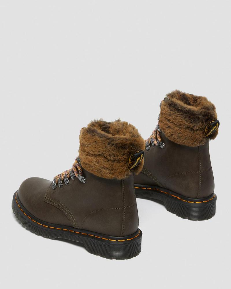 Botas de Invierno Dr Martens 1460 Serena Collar Faux Fur Forro Mujer Grises | MX 512XYU